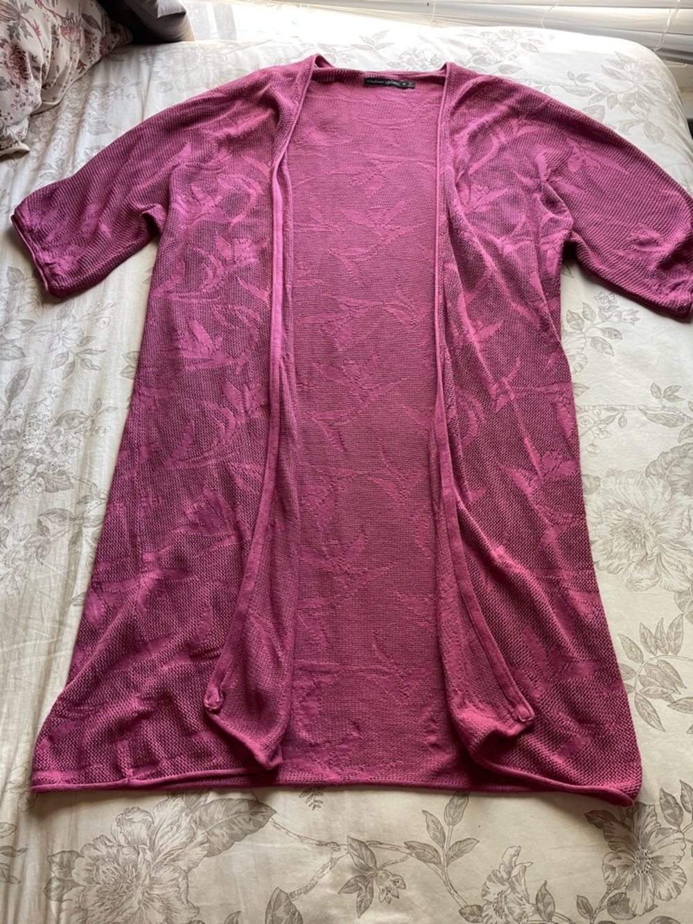 Gudrun Sjöden Pink Floral Knit Short Sleeve‎ Cotton Cardigan XL Boho Lagenlook